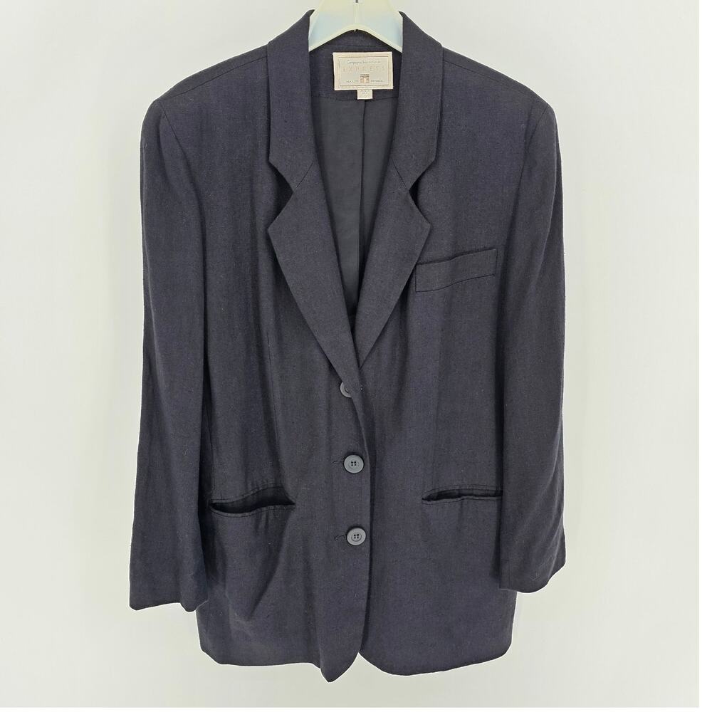Express VTG Black Linen Blend Career Office Academia Blazer Classic Jacket Small